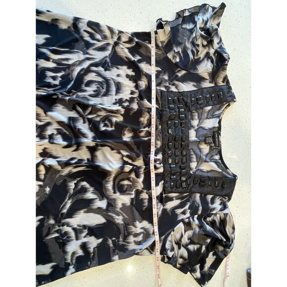 Lane Bryant black grey abstract embellished square neck short sleeve top - Picture 8 of 11